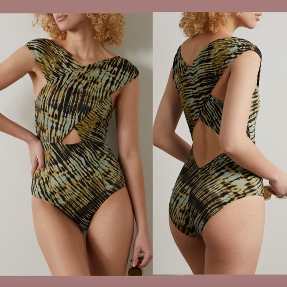 NEW $380 Ulla Johnson [ Large ] Keiran‎ Crisscross One-Piece Swimsuit Sage #5738 - Picture 1 of 13